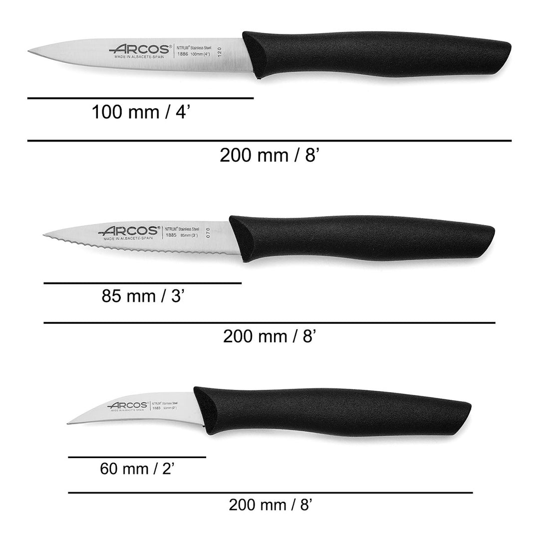 ARCOS Nova - Juego de 3 Cuchillos Mondadores en Acero Inoxidable NITRUM®. Negro