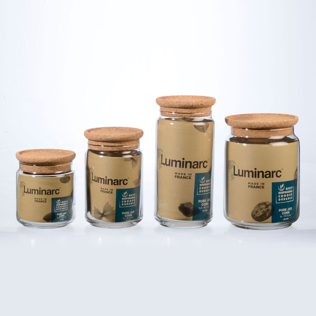 Luminarc Pure Jar - Bote Hermético Redondo de 1.5L en Vidrio con Tapa de Corcho