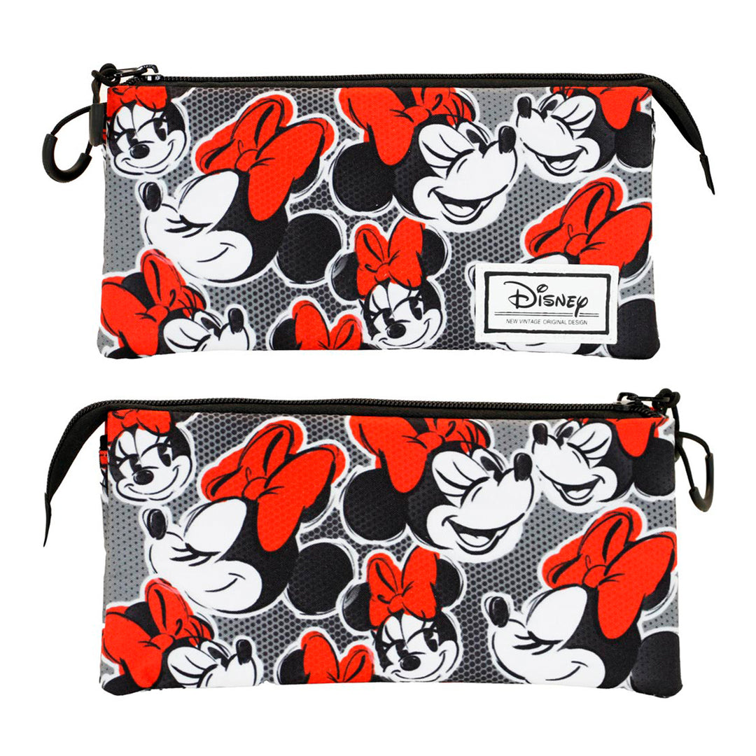 DISNEY Minnie Mouse Lashes - Estuche Escolar Triple Portatodo con 2 Cremalleras. Gris