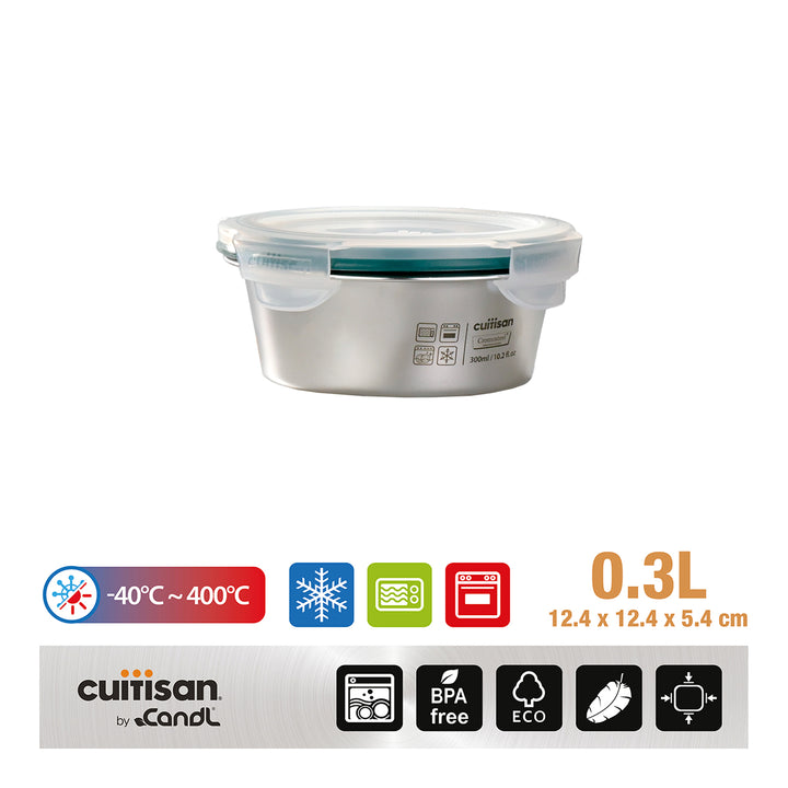 Cuitisan Simple - Recipiente Redondo de 0.3L en Acero Inoxidable Apto Microondas