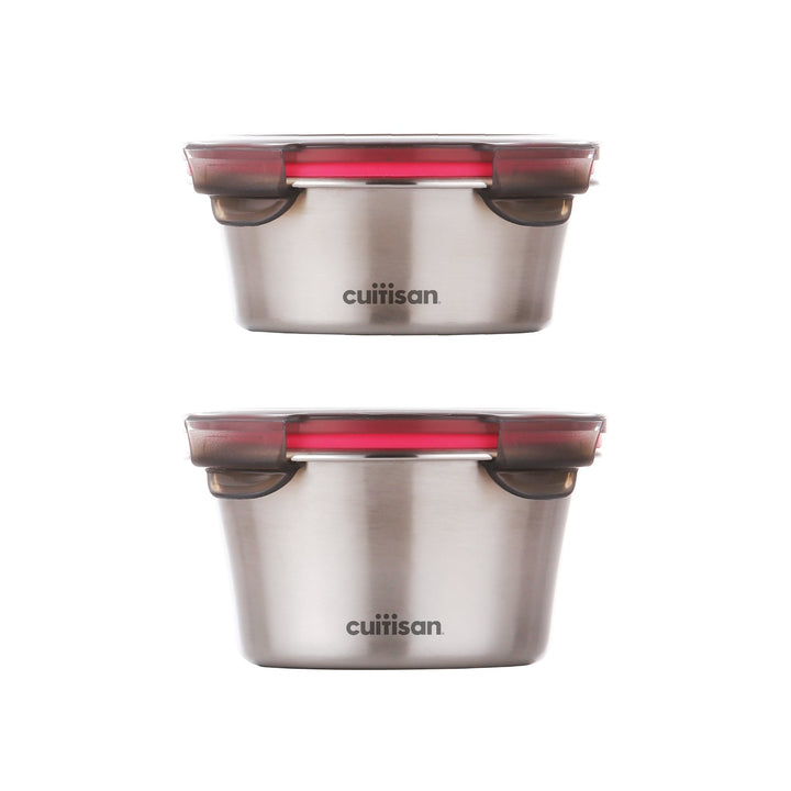 Cuitisan Flora - Set de 2 Recipientes Redondos de 0.3L y 0.4L en Acero Inoxidable Apto Microondas