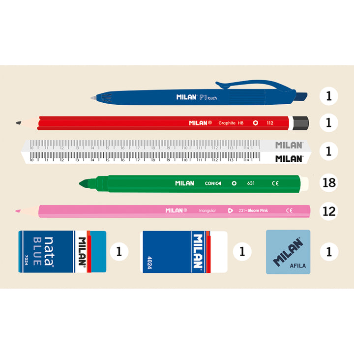 MILAN - Plumier de 2 Pisos con Contenido de 36 Piezas. Colección 430 since 1918. Verde