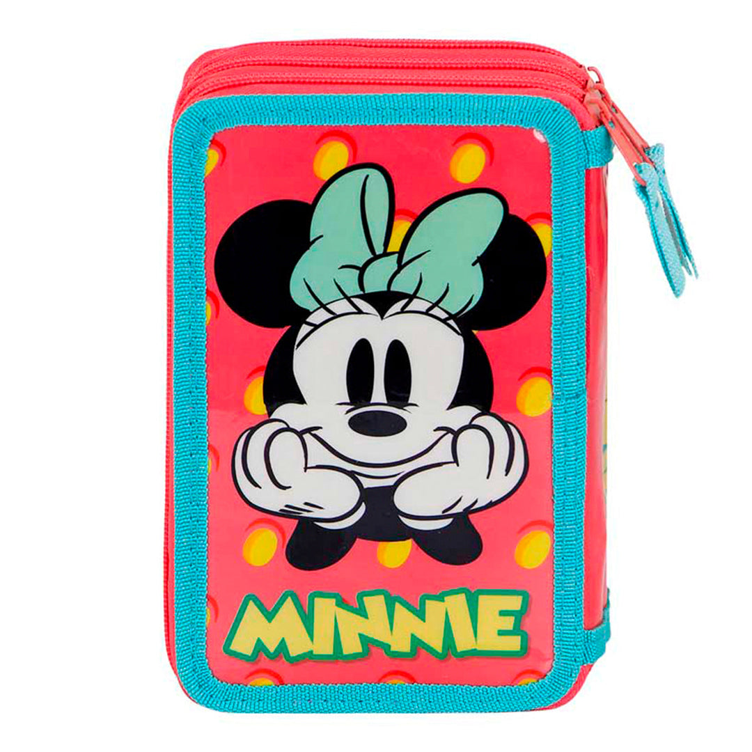 KARACTERMANIA - Estuche Plumier Triple Completo con 44 Piezas. Disney Minnie Mouse