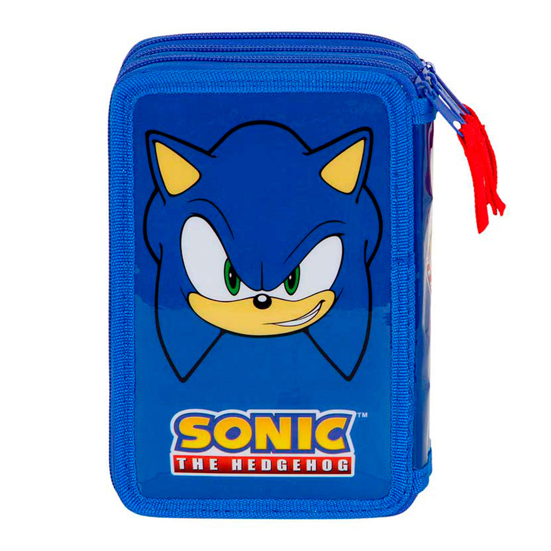 KARACTERMANIA - Estuche Plumier Triple Completo con 44 Piezas. Sonic The Hedgehog