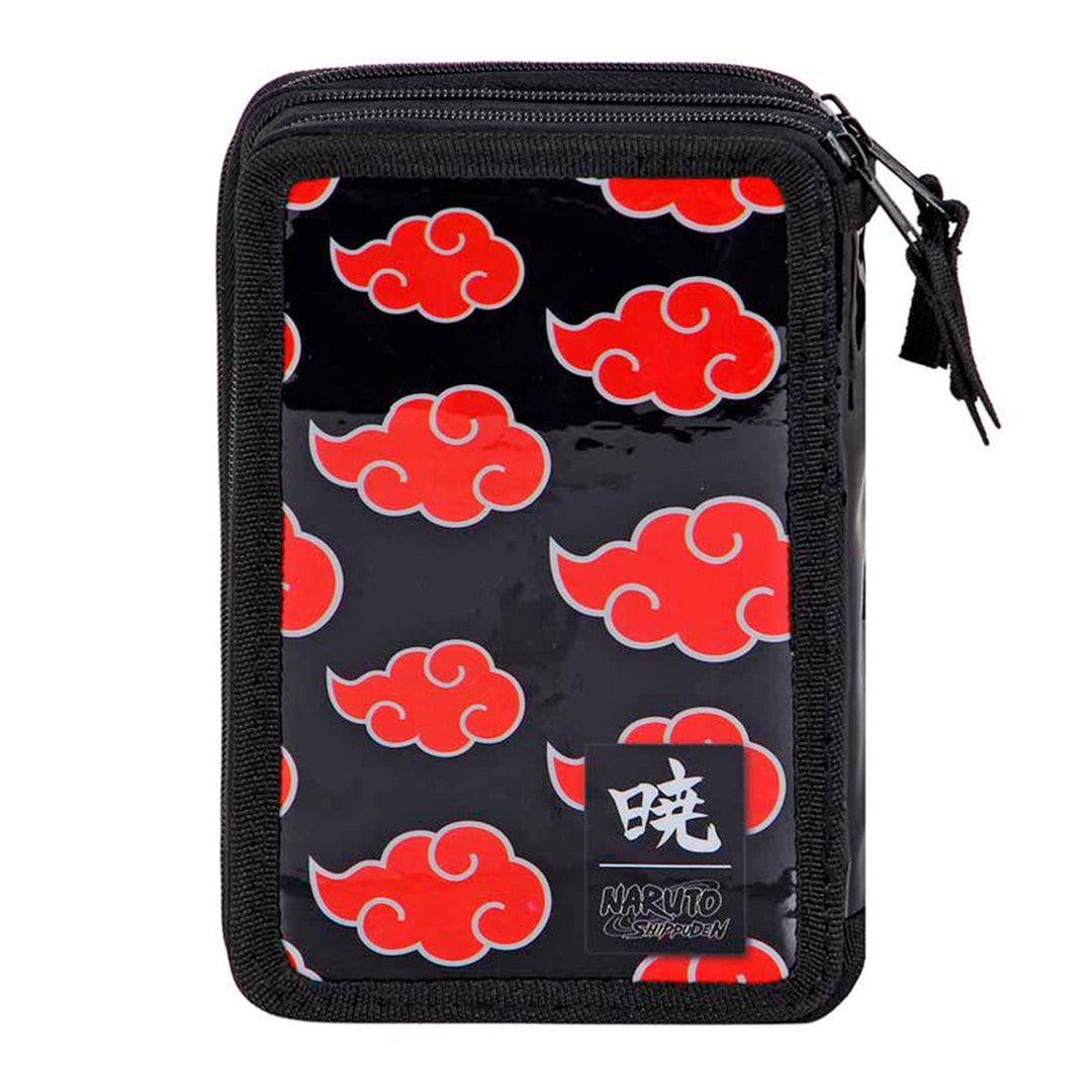 KARACTERMANIA - Estuche Plumier Triple Completo con 44 Piezas. Naruto Clouds Negro