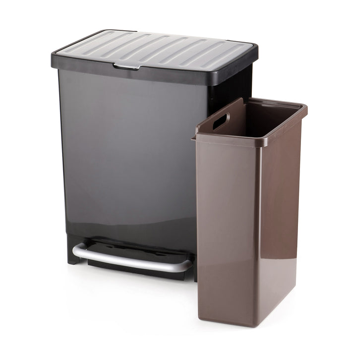 TATAY - Cubo de Basura 25L con 2 compartimentos de 17+8L de Reciclaje con Pedal. Negro