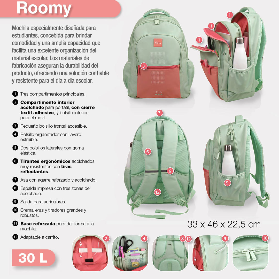 Grafoplás - Mochila Escolar 3 Cremalleras con Divisor para Portátil. Adaptable Carrito. Butterfly