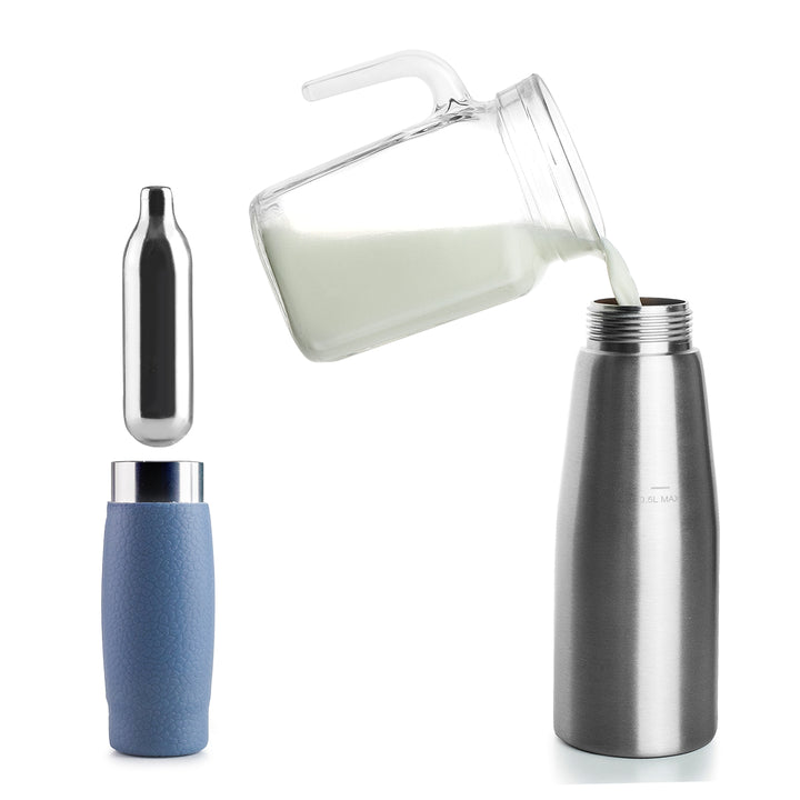 IBILI Krem - Sifón para Nata de 0.5L en Acero Inoxidable con 3 Boquillas y Accesorios