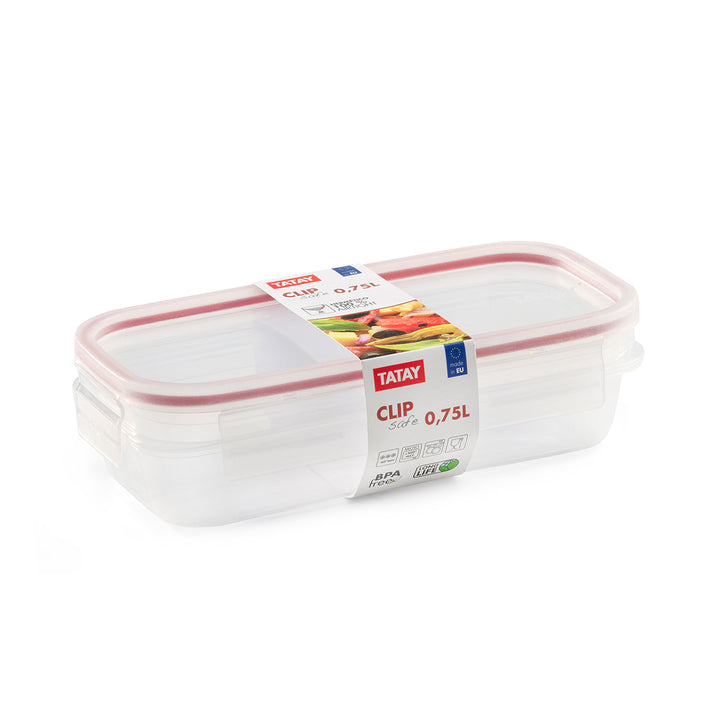 TATAY Clip Safe - Recipiente Hermético Rectangular 0.75L Con Cierre de Pestañas. Rojo