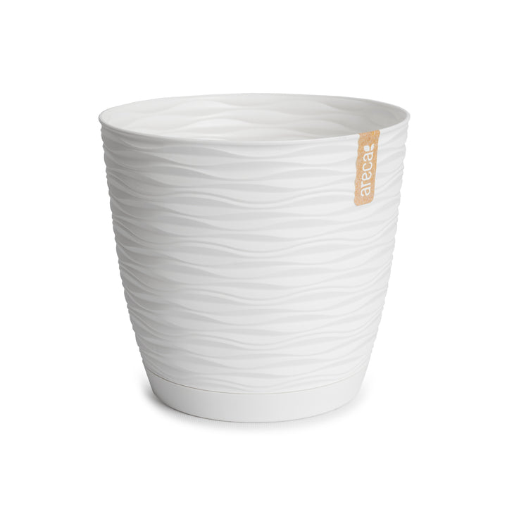 Areca Wind - Set de 4 Macetas Decorativas Redondas 11 cm con Platos Integrados. Blanco Roto