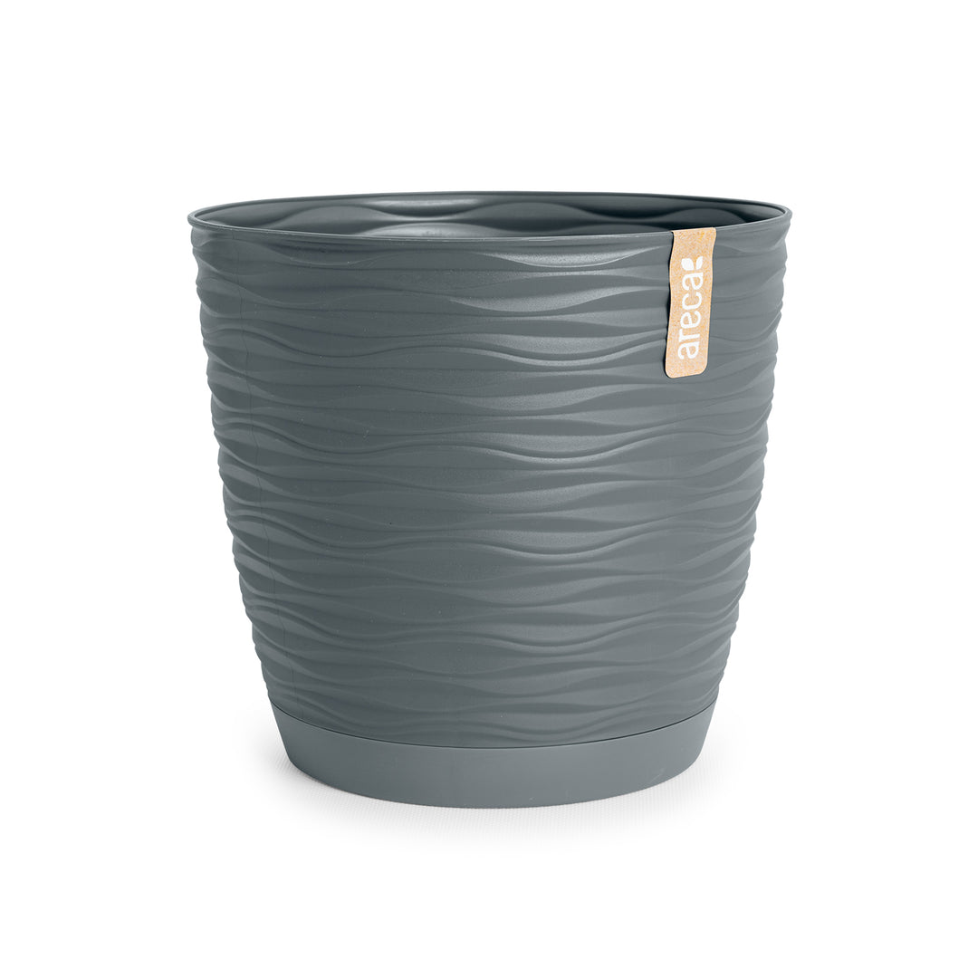 Areca Wind - Maceta Decorativa Redonda 13 cm con Plato Integrado. Gris