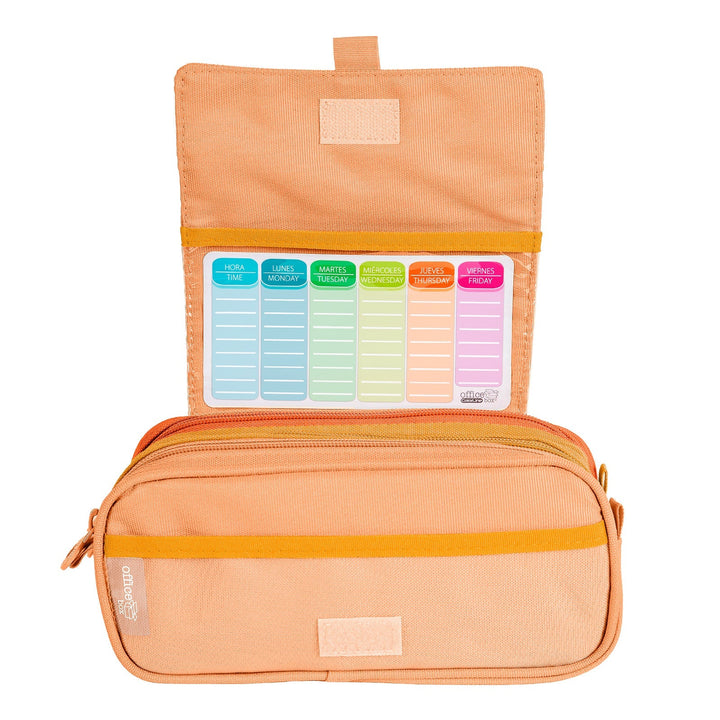 Estuche Escolar Triple Portatodo con Tres Cremalleras "Blush Pastel" Naranja