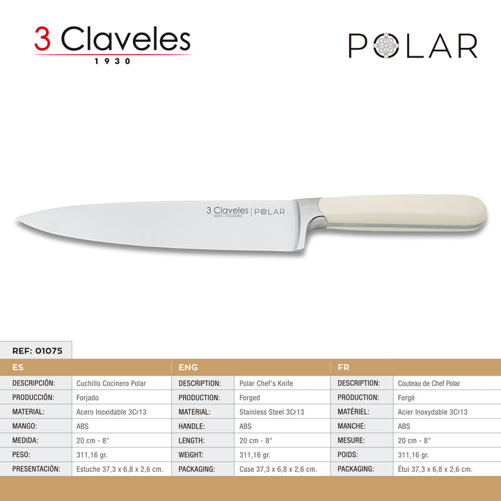 3 Claveles Polar - Juego de 3 Cuchillos de Cocina en Acero Forjado Gama Cocinero