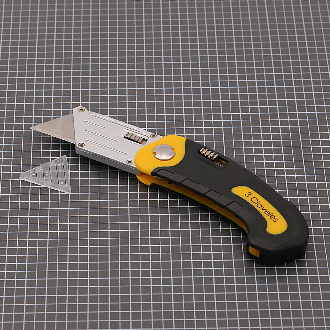 3 Claveles - Cutter Navaja Profesional Plegable Alto Rendimiento. Cuchilla Trapezoidal 19 mm