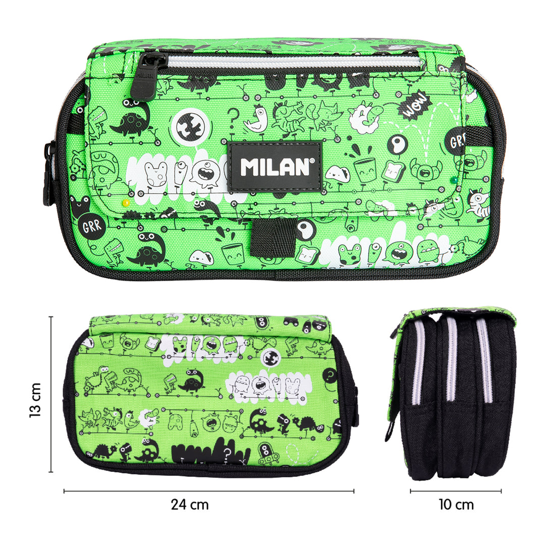 ColePack ECO Milan - Estuche Triple de 3 Cremalleras y Material Escolar Incluido. Tandem