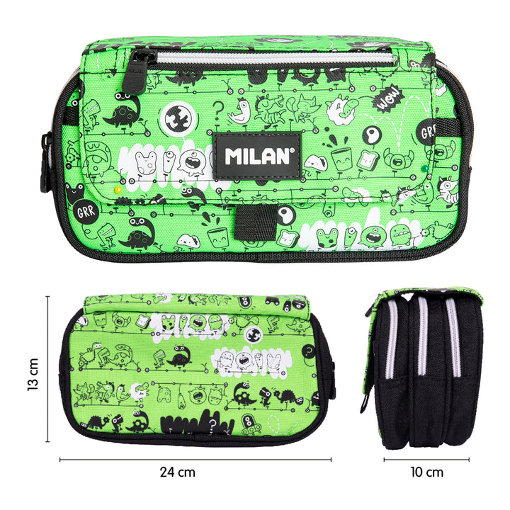 ColePack PRO Milan - Estuche Triple de 3 Cremalleras y Material Escolar Incluido. Tandem