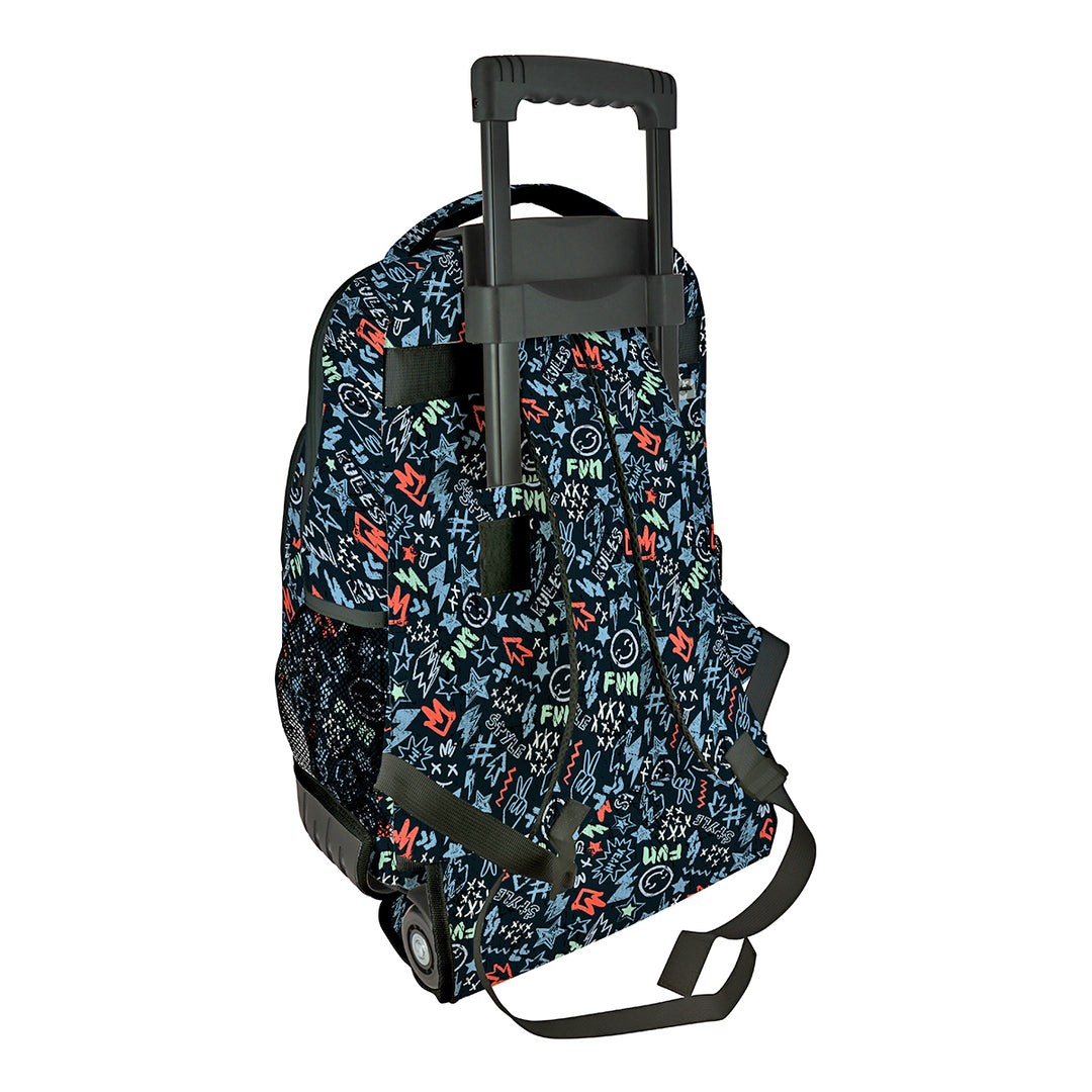 Grafoplás Design - Mochila Escolar 3 Cremalleras y Carrito Integrado. Acolchada. Peace