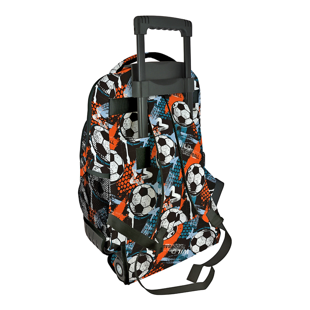 Grafoplás Design - Mochila Escolar 3 Cremalleras y Carrito Integrado. Acolchada. Wild Football