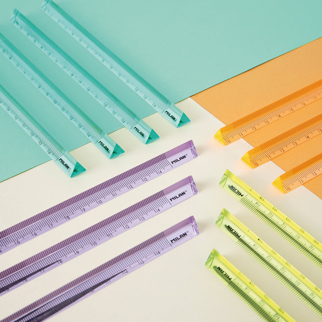 MILAN New Look - Pack de  Reglas Triangulares de 15 cm Plástico Rígido Transparente