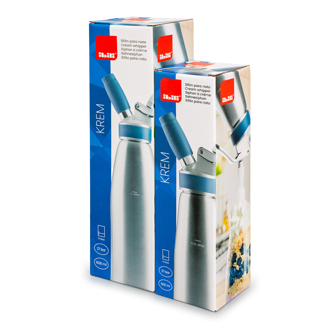 IBILI Krem - Sifón para Nata de Profesional en Acero Inoxidable con 3 Boquillas y Accesorios