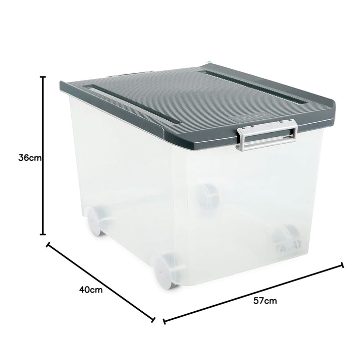 TATAY - Caja de Ordenación Multiusos de 60L con Cierre Hermético, Ruedas y Asas. Gris