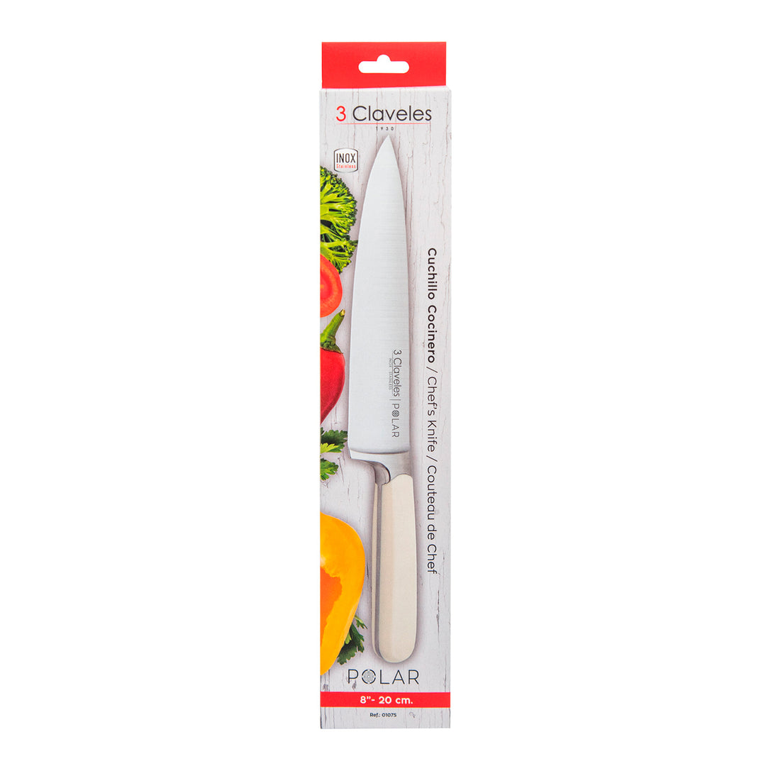 3 Claveles Polar - Cuchillo Cocinero Profesional 20 cm Acero Forjado y Mango en ABS