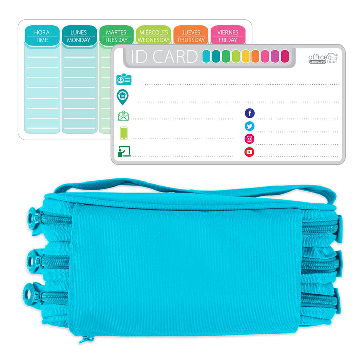 ColePack Eco - Estuche Triple de 3 Cremalleras con Material Escolar Incluido. Azul Claro