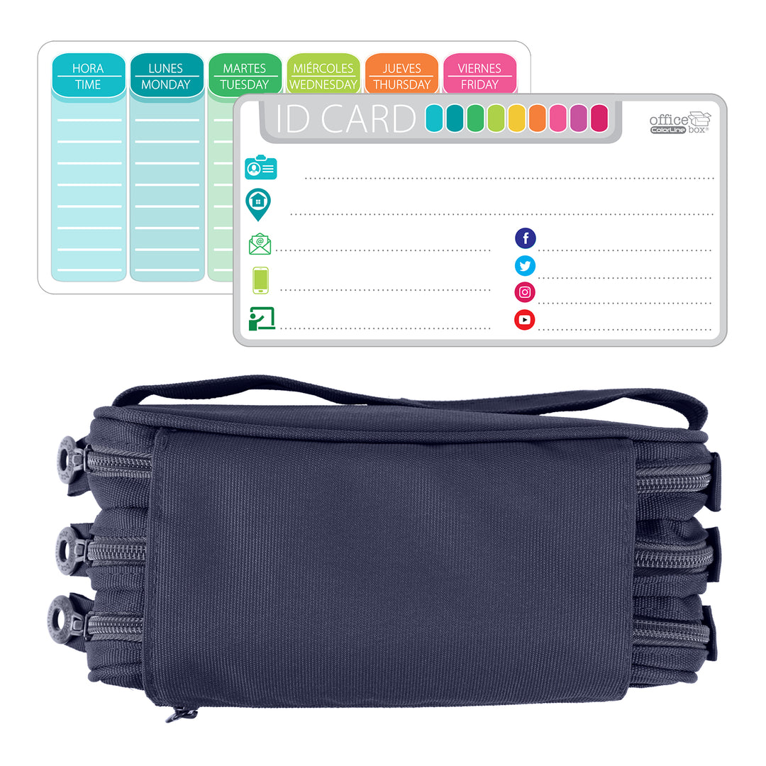 ColePack Eco - Estuche Triple de 3 Cremalleras con Material Escolar Incluido. Azul Marino