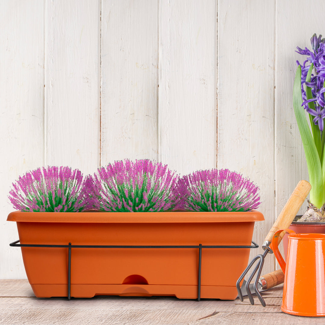 Plastic Forte - Lote de 2 Jardineras Balconeras 40 cm con Plato Integrado y Soporte. Terracota