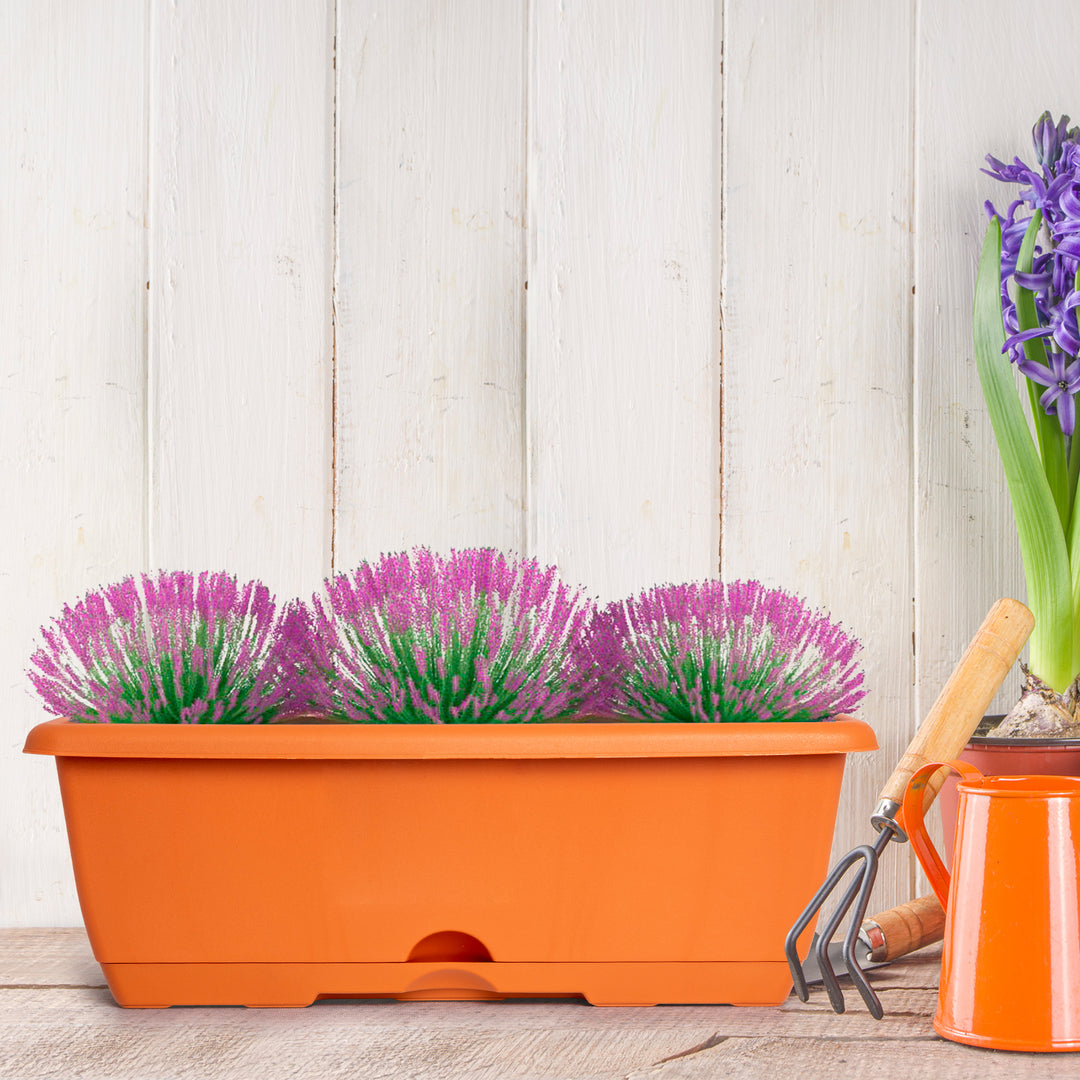 Plastic Forte - Lote de 2 Jardineras Balconeras 40 cm con Platos Integrados. Terracota