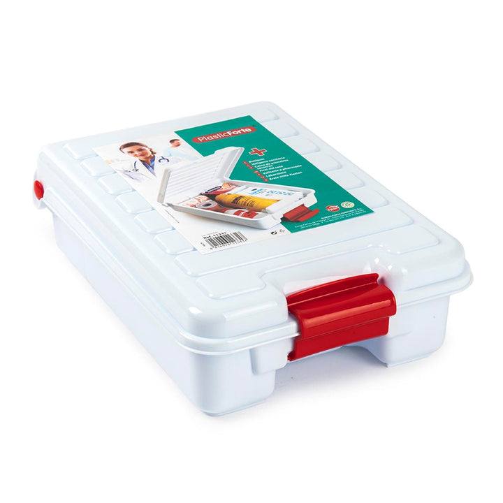 Plastic Forte - Caja Botiquín Multiusos con Asa y Símbolo Cruz Roja. Blanco