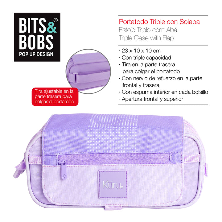 ColePack Kuru24 - Estuche Triple de 3 Cremalleras con Material Escolar Incluido. Lavanda