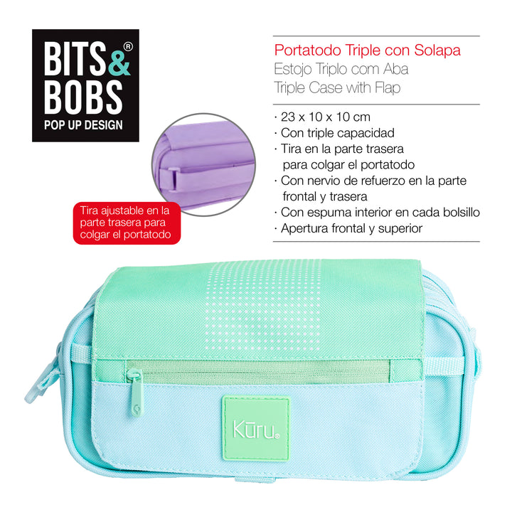 ColePack Kuru24 - Estuche Triple de 3 Cremalleras con Material Escolar Incluido. Verde