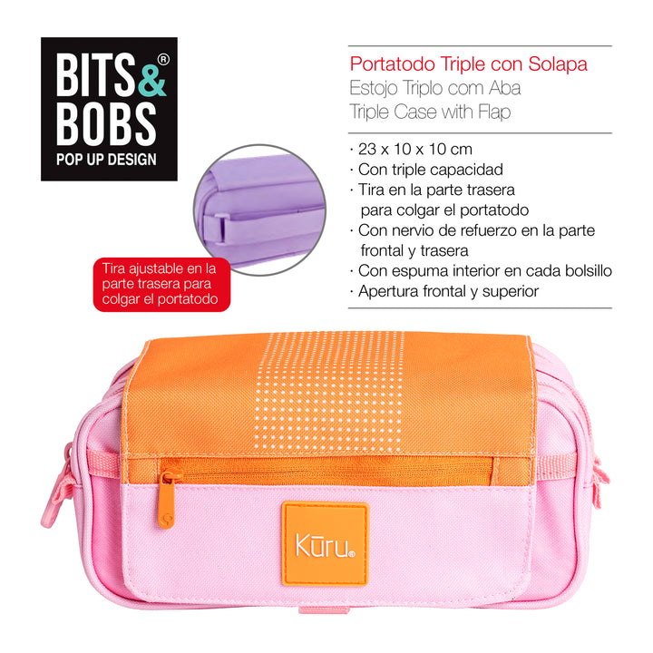 ColePack Kuru24 - Estuche Triple de 3 Cremalleras con Material Escolar Incluido. Naranja