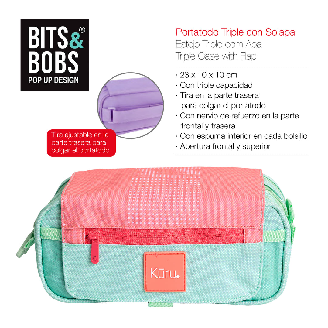 ColePack Kuru24 - Estuche Triple de 3 Cremalleras con Material Escolar Incluido. Rosa