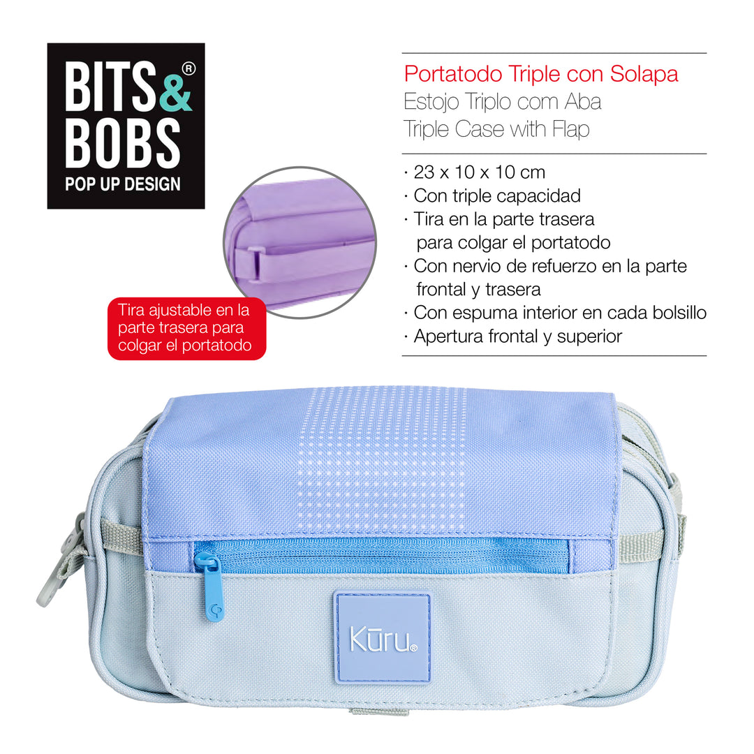 Grafoplás Kuru24 - Estuche Portatodo Triple con Solapa para Material Escolar. Azul