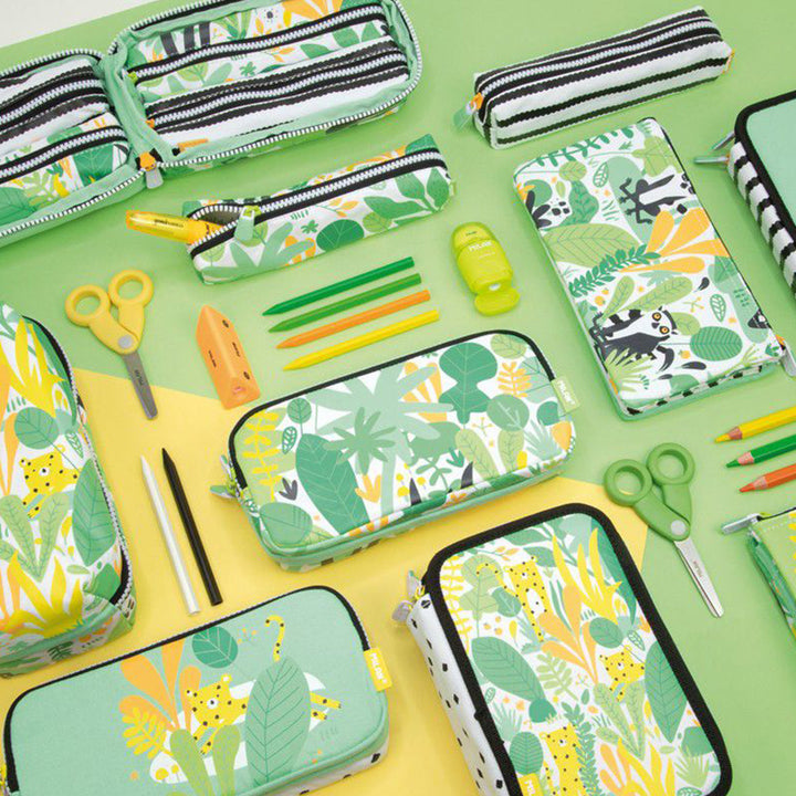 MILAN Hide & Seek - Estuche Escolar Portatodo de 5 Compartimentos. Verde Lémur