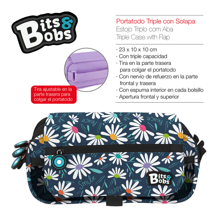 Grafoplás BitsBobs - Estuche Portatodo Triple con Solapa para Material Escolar. Smile