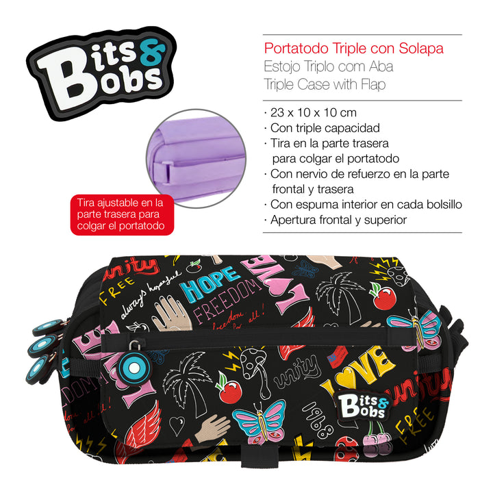 Grafoplás BitsBobs - Estuche Portatodo Triple con Solapa para Material Escolar. WOW