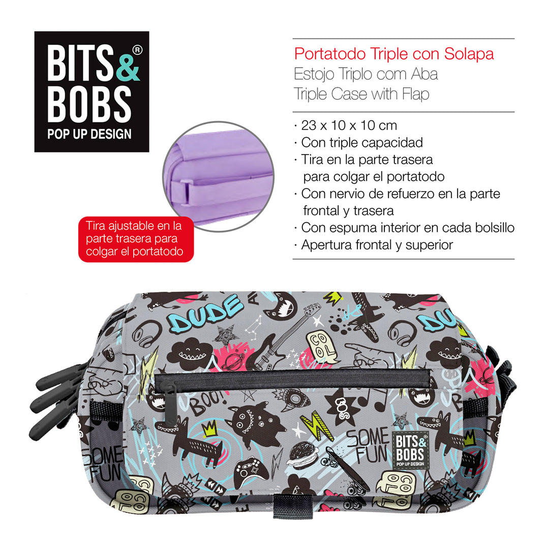 ColePack Design - Estuche Triple de 3 Cremalleras con Material Escolar Incluido. Awesome