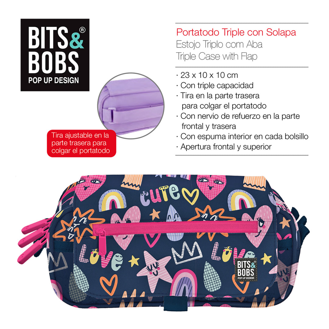 ColePack Design - Estuche Triple de 3 Cremalleras con Material Escolar Incluido. Cute