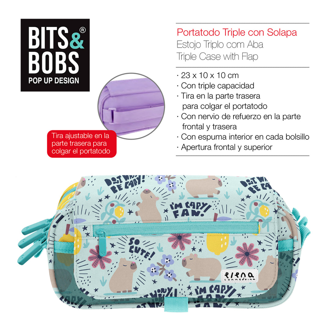 ColePack Design - Estuche Triple de 3 Cremalleras con Material Escolar Incluido. Cheerful