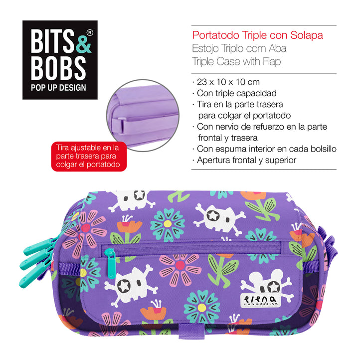 ColePack Design - Estuche Triple de 3 Cremalleras con Material Escolar Incluido. Pirate