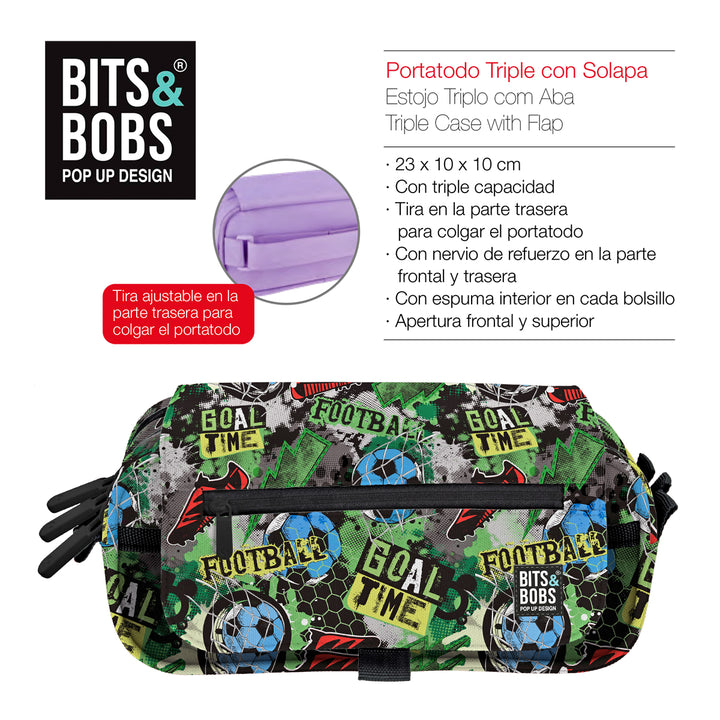 ColePack EcoDes - Estuche Triple de 3 Cremalleras con Material Escolar Incluido. Goal Time