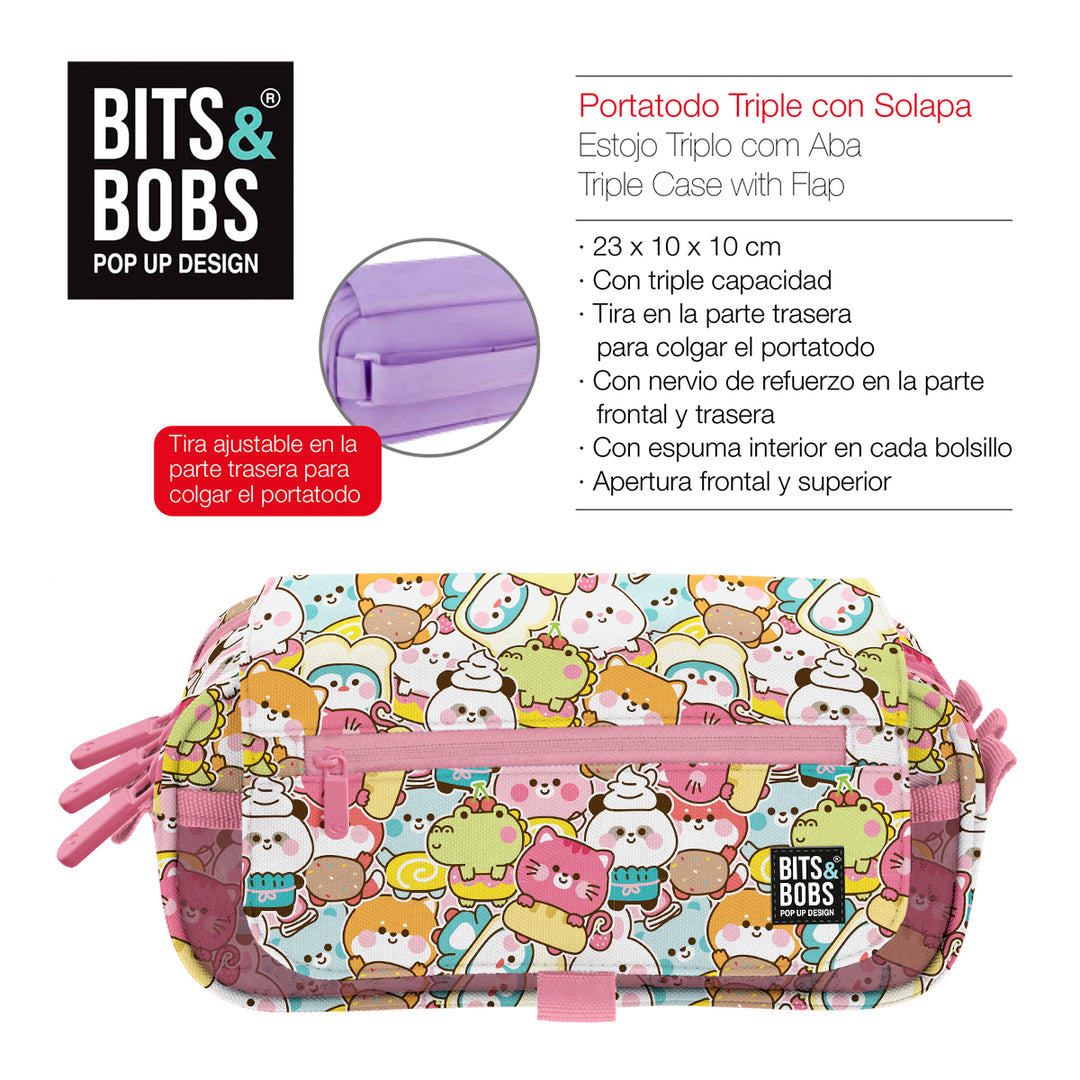 ColePack EcoDes - Estuche Triple de 3 Cremalleras con Material Escolar Incluido. Kawaii