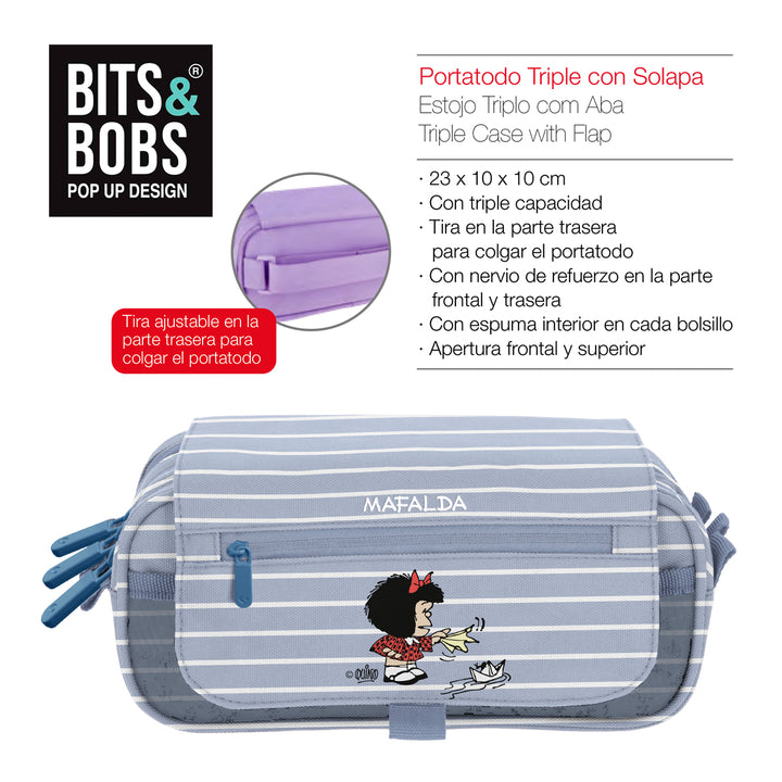 ColePack Design - Estuche Triple de 3 Cremalleras con Material Escolar Incluido. Mafalda Boat