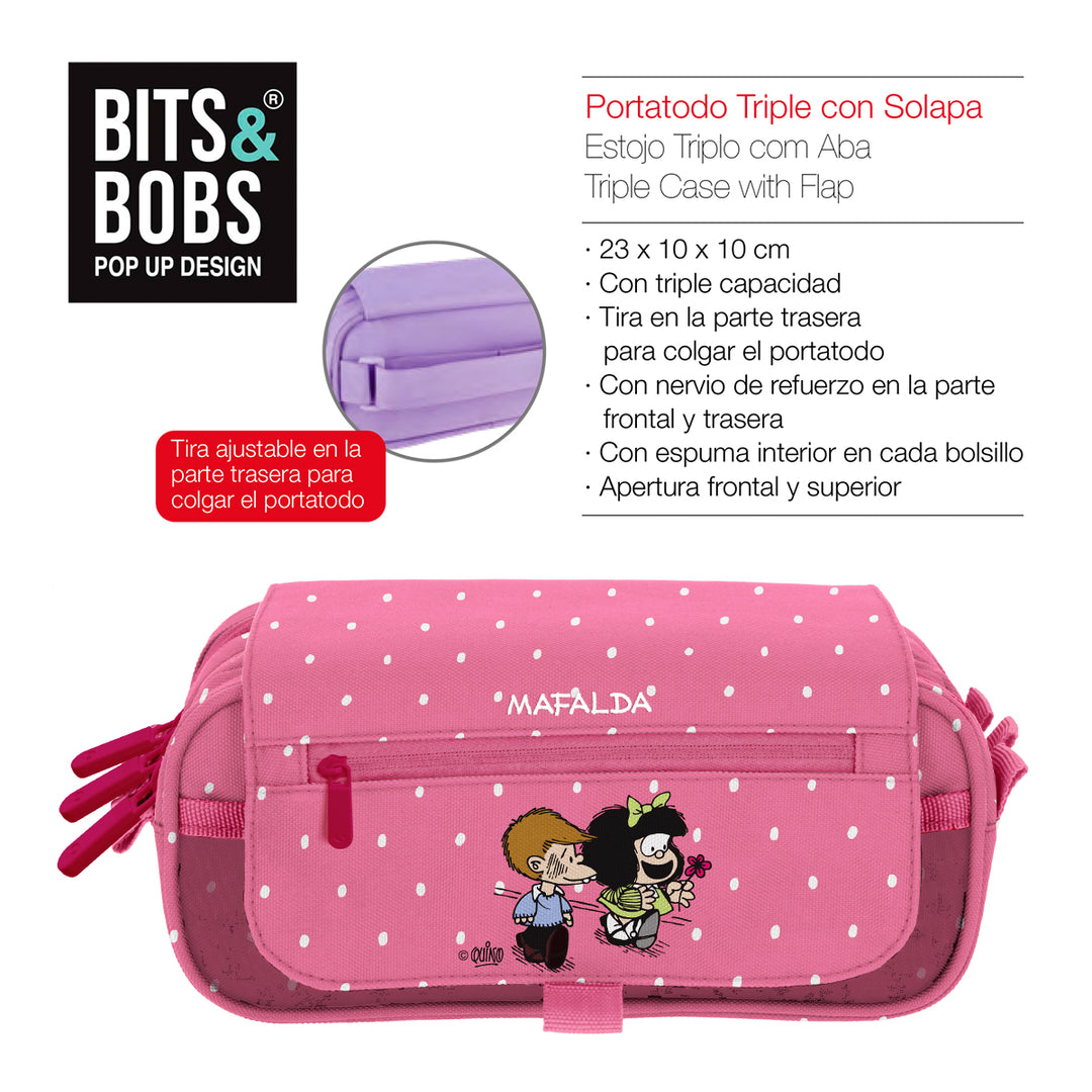 ColePack Design - Estuche Triple de 3 Cremalleras con Material Escolar Incluido. Mafalda Friends