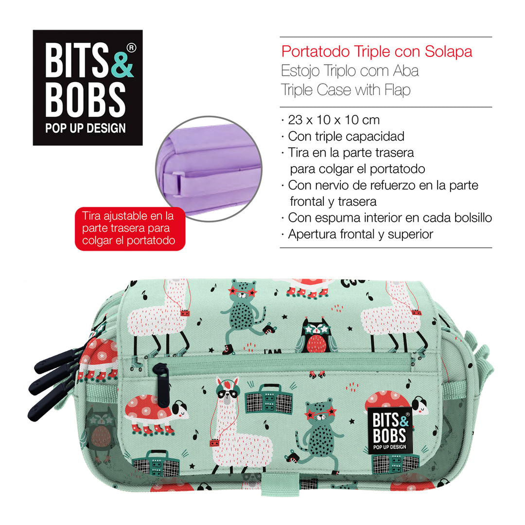 ColePack Design - Estuche Triple de 3 Cremalleras con Material Escolar Incluido. Party