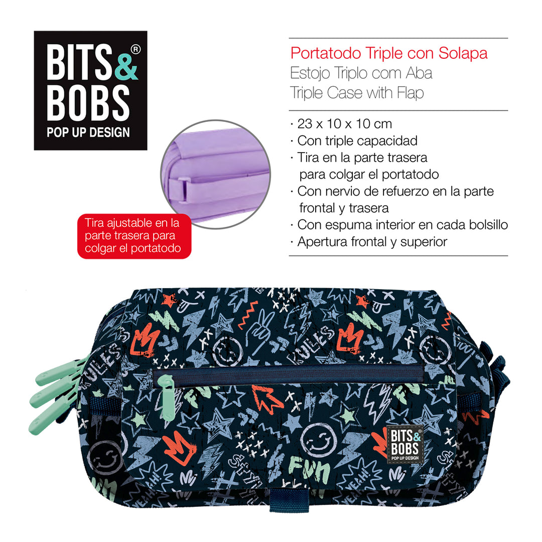 ColePack Design - Estuche Triple de 3 Cremalleras con Material Escolar Incluido. Peace