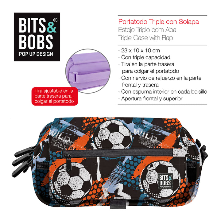 ColePack Design - Estuche Triple de 3 Cremalleras con Material Escolar Incluido. Wild Football